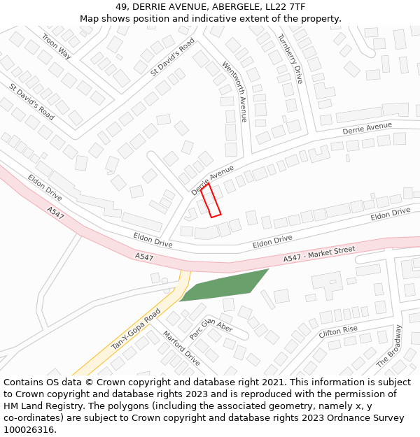 49, DERRIE AVENUE, ABERGELE, LL22 7TF: Location map and indicative extent of plot