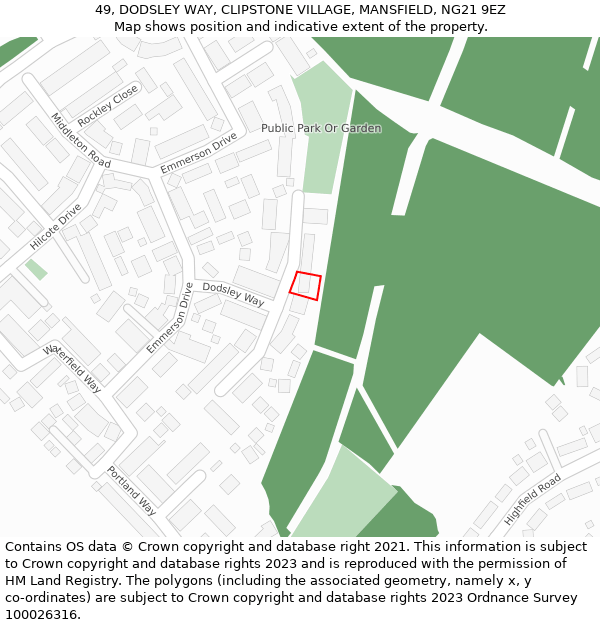 49, DODSLEY WAY, CLIPSTONE VILLAGE, MANSFIELD, NG21 9EZ: Location map and indicative extent of plot