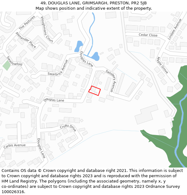 49, DOUGLAS LANE, GRIMSARGH, PRESTON, PR2 5JB: Location map and indicative extent of plot