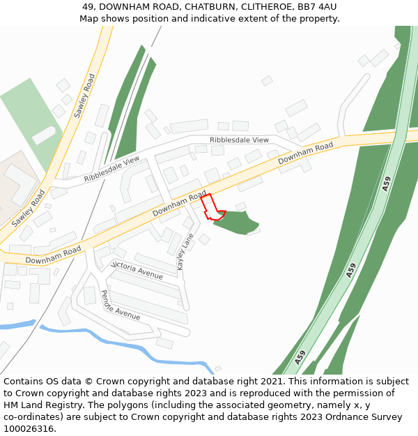 49, DOWNHAM ROAD, CHATBURN, CLITHEROE, BB7 4AU: Location map and indicative extent of plot