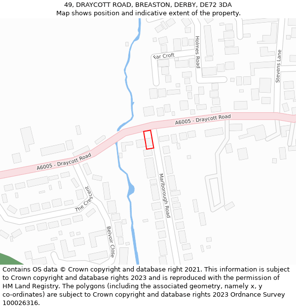 49, DRAYCOTT ROAD, BREASTON, DERBY, DE72 3DA: Location map and indicative extent of plot