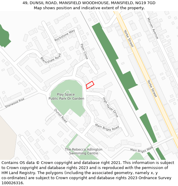 49, DUNSIL ROAD, MANSFIELD WOODHOUSE, MANSFIELD, NG19 7GD: Location map and indicative extent of plot