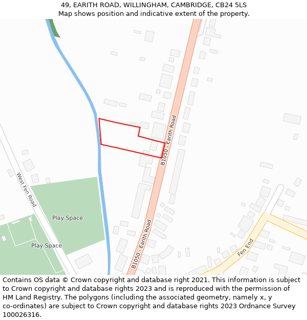 49, EARITH ROAD, WILLINGHAM, CAMBRIDGE, CB24 5LS: Location map and indicative extent of plot