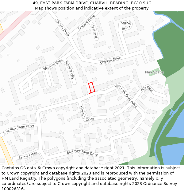 49, EAST PARK FARM DRIVE, CHARVIL, READING, RG10 9UG: Location map and indicative extent of plot