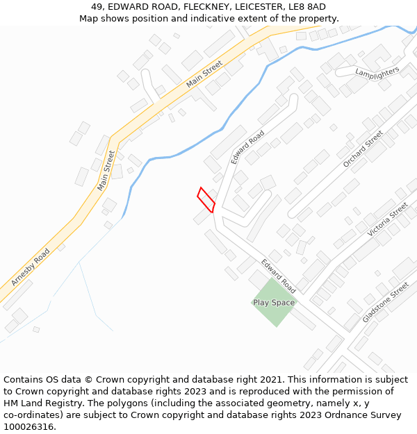 49, EDWARD ROAD, FLECKNEY, LEICESTER, LE8 8AD: Location map and indicative extent of plot