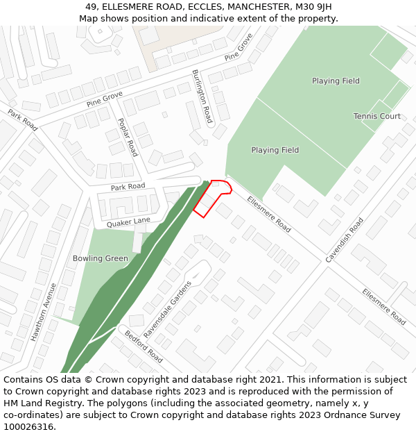 49, ELLESMERE ROAD, ECCLES, MANCHESTER, M30 9JH: Location map and indicative extent of plot