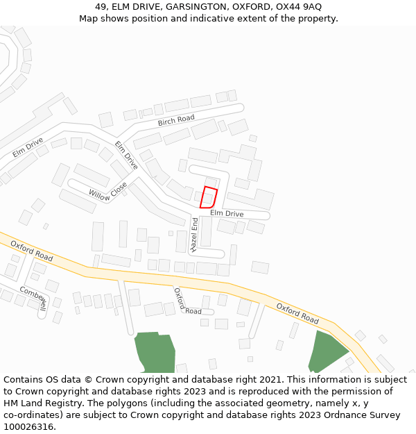 49, ELM DRIVE, GARSINGTON, OXFORD, OX44 9AQ: Location map and indicative extent of plot