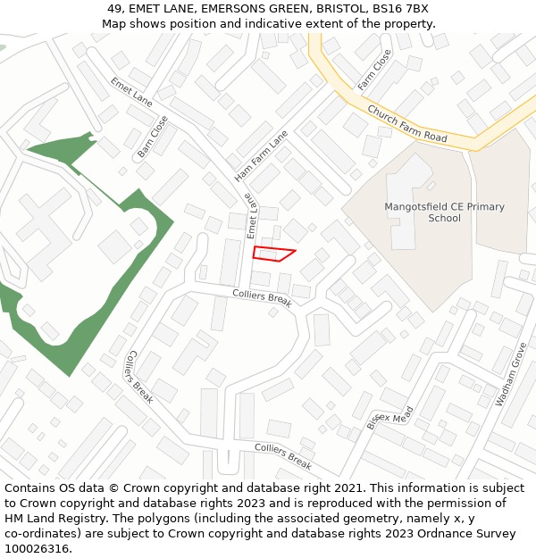 49, EMET LANE, EMERSONS GREEN, BRISTOL, BS16 7BX: Location map and indicative extent of plot