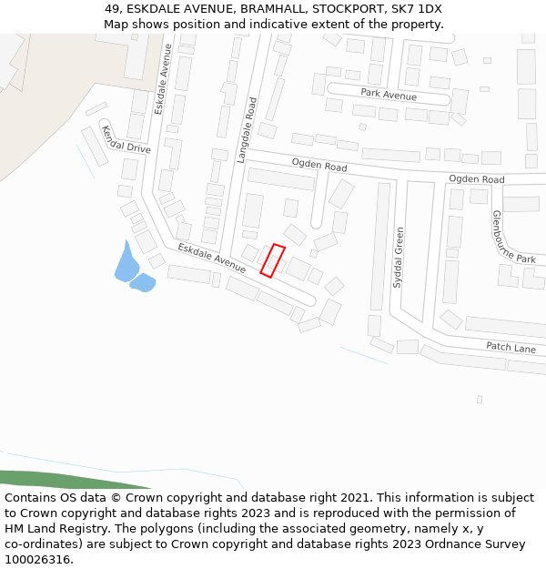 49, ESKDALE AVENUE, BRAMHALL, STOCKPORT, SK7 1DX: Location map and indicative extent of plot