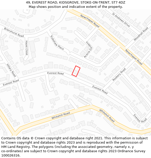 49, EVEREST ROAD, KIDSGROVE, STOKE-ON-TRENT, ST7 4DZ: Location map and indicative extent of plot