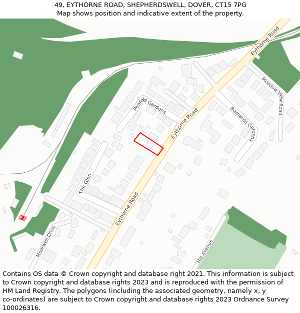 49, EYTHORNE ROAD, SHEPHERDSWELL, DOVER, CT15 7PG: Location map and indicative extent of plot