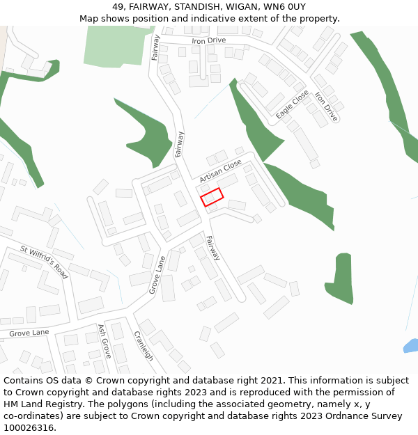 49, FAIRWAY, STANDISH, WIGAN, WN6 0UY: Location map and indicative extent of plot