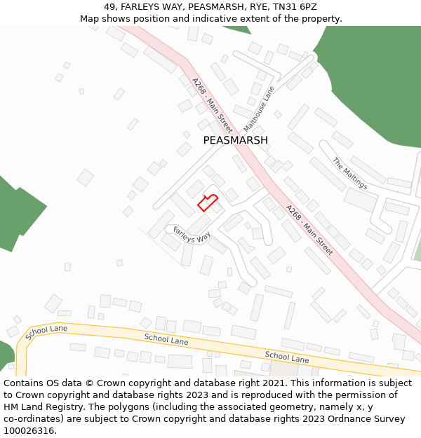 49, FARLEYS WAY, PEASMARSH, RYE, TN31 6PZ: Location map and indicative extent of plot