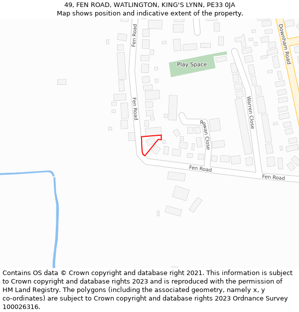 49, FEN ROAD, WATLINGTON, KING'S LYNN, PE33 0JA: Location map and indicative extent of plot