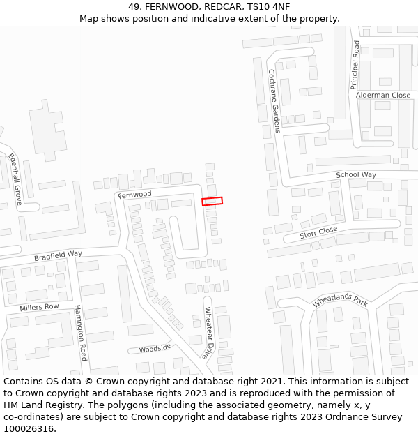 49, FERNWOOD, REDCAR, TS10 4NF: Location map and indicative extent of plot