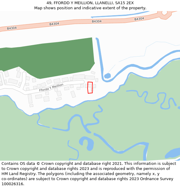 49, FFORDD Y MEILLION, LLANELLI, SA15 2EX: Location map and indicative extent of plot