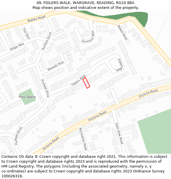 49, FIDLERS WALK, WARGRAVE, READING, RG10 8BA: Location map and indicative extent of plot