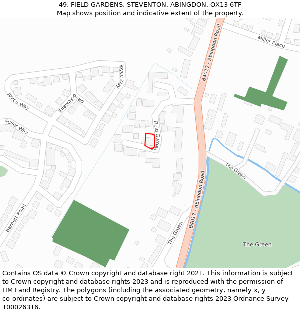 49, FIELD GARDENS, STEVENTON, ABINGDON, OX13 6TF: Location map and indicative extent of plot