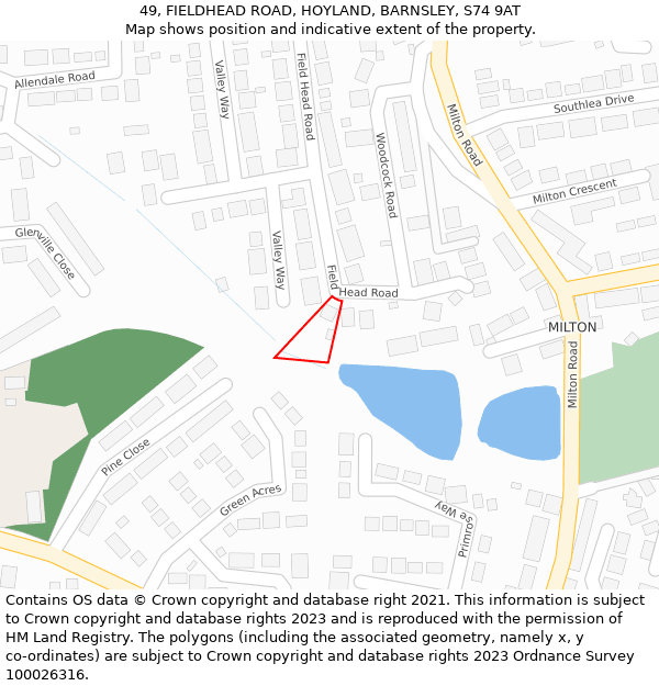 49, FIELDHEAD ROAD, HOYLAND, BARNSLEY, S74 9AT: Location map and indicative extent of plot