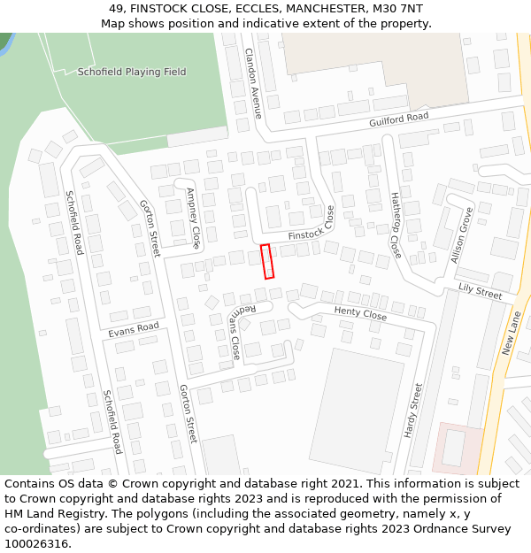 49, FINSTOCK CLOSE, ECCLES, MANCHESTER, M30 7NT: Location map and indicative extent of plot