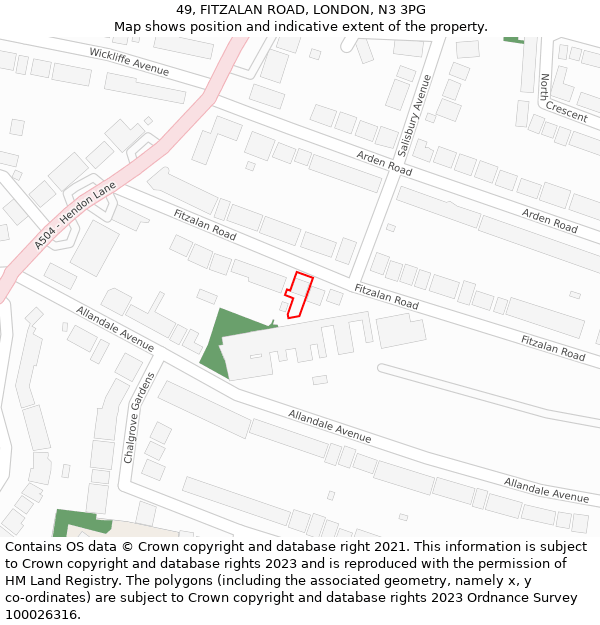 49, FITZALAN ROAD, LONDON, N3 3PG: Location map and indicative extent of plot