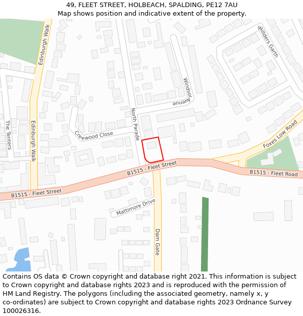 49, FLEET STREET, HOLBEACH, SPALDING, PE12 7AU: Location map and indicative extent of plot