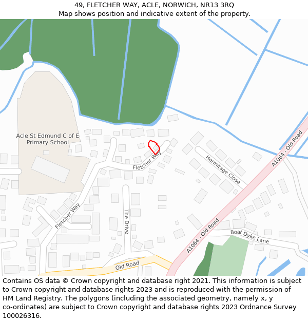 49, FLETCHER WAY, ACLE, NORWICH, NR13 3RQ: Location map and indicative extent of plot