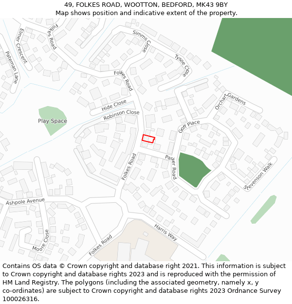 49, FOLKES ROAD, WOOTTON, BEDFORD, MK43 9BY: Location map and indicative extent of plot