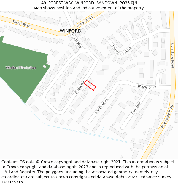 49, FOREST WAY, WINFORD, SANDOWN, PO36 0JN: Location map and indicative extent of plot