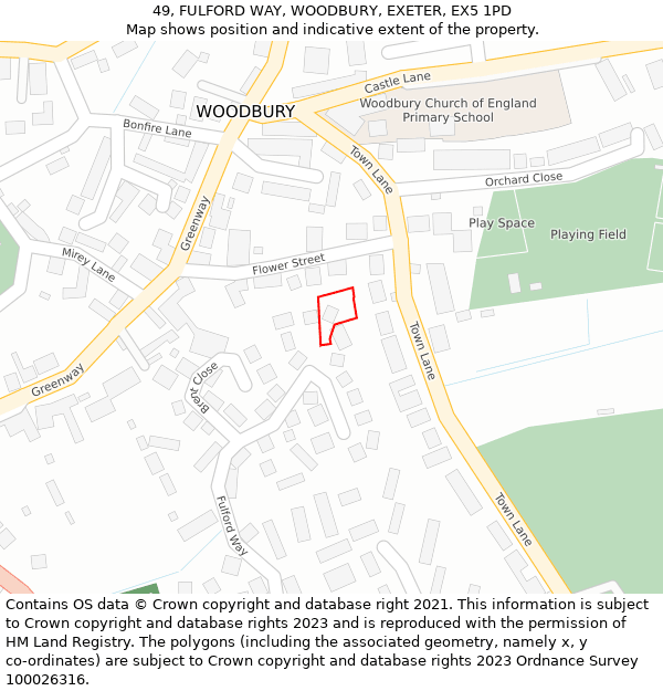 49, FULFORD WAY, WOODBURY, EXETER, EX5 1PD: Location map and indicative extent of plot