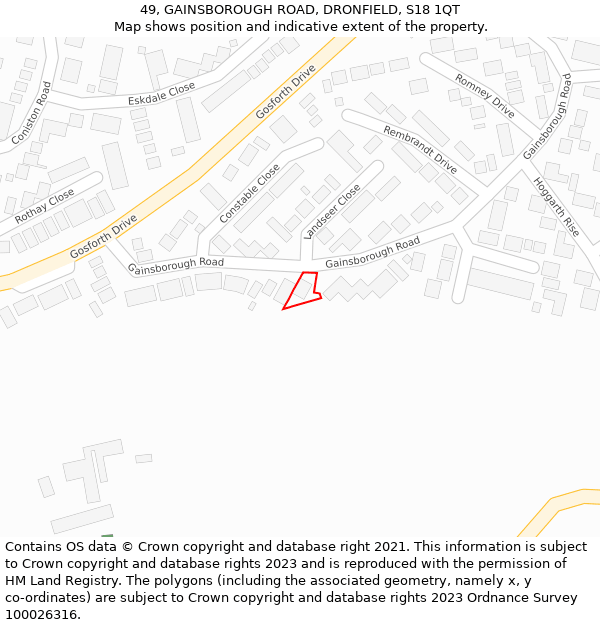 49, GAINSBOROUGH ROAD, DRONFIELD, S18 1QT: Location map and indicative extent of plot