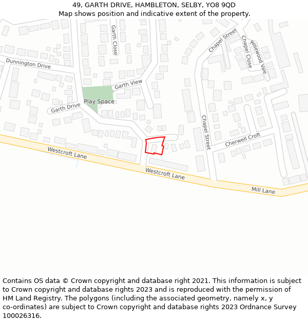 49, GARTH DRIVE, HAMBLETON, SELBY, YO8 9QD: Location map and indicative extent of plot