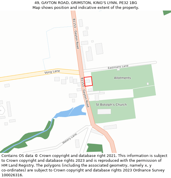 49, GAYTON ROAD, GRIMSTON, KING'S LYNN, PE32 1BG: Location map and indicative extent of plot