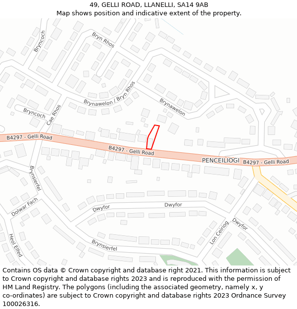 49, GELLI ROAD, LLANELLI, SA14 9AB: Location map and indicative extent of plot