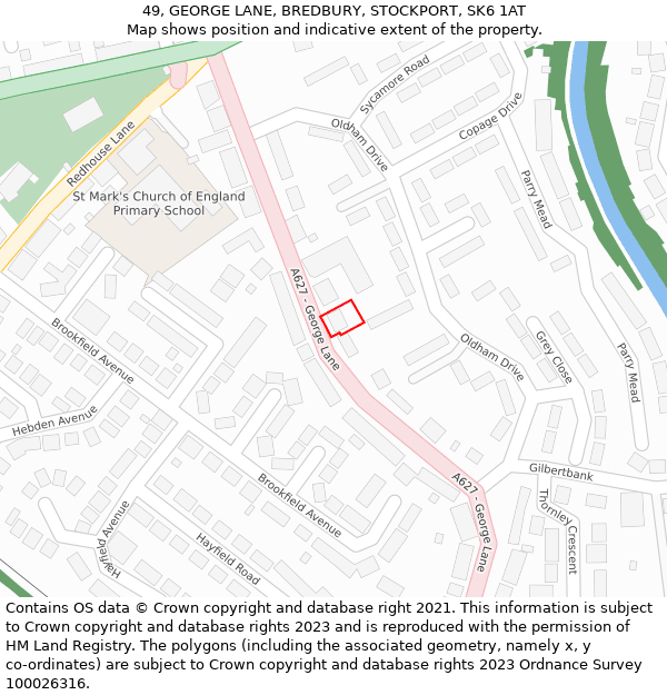 49, GEORGE LANE, BREDBURY, STOCKPORT, SK6 1AT: Location map and indicative extent of plot