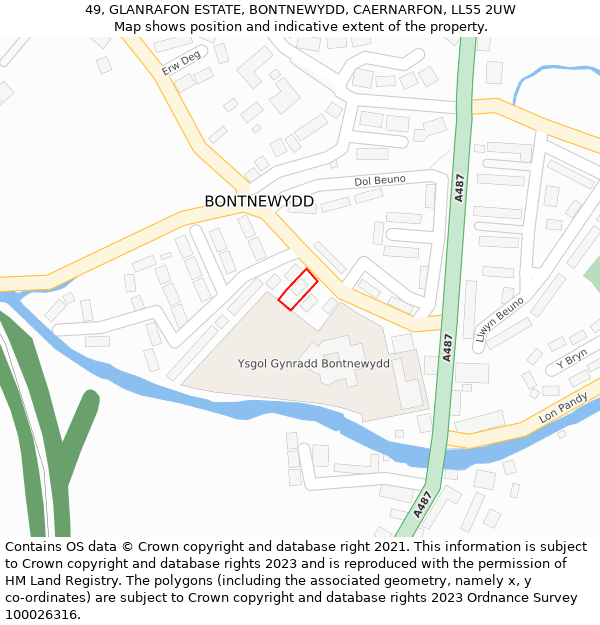 49, GLANRAFON ESTATE, BONTNEWYDD, CAERNARFON, LL55 2UW: Location map and indicative extent of plot