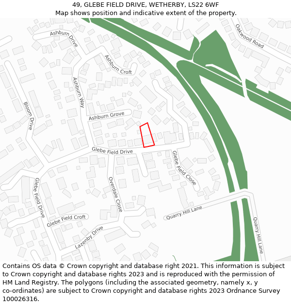 49, GLEBE FIELD DRIVE, WETHERBY, LS22 6WF: Location map and indicative extent of plot