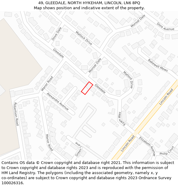 49, GLEEDALE, NORTH HYKEHAM, LINCOLN, LN6 8PQ: Location map and indicative extent of plot