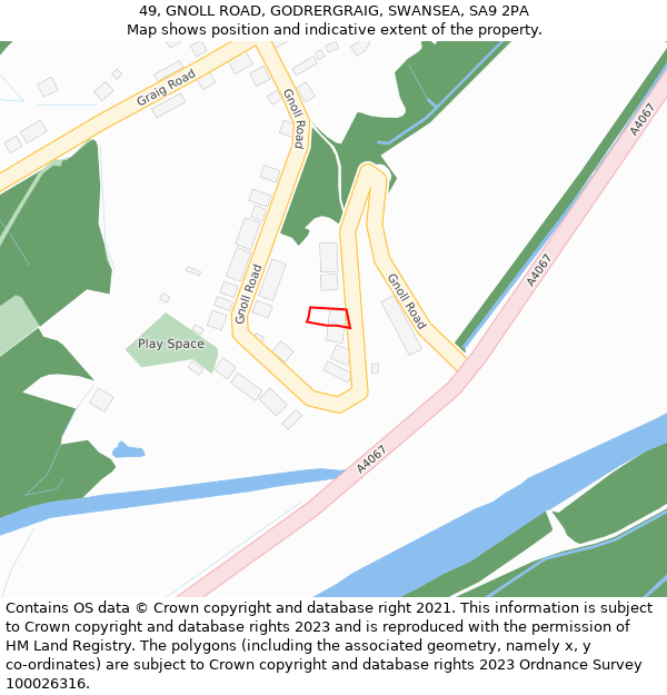 49, GNOLL ROAD, GODRERGRAIG, SWANSEA, SA9 2PA: Location map and indicative extent of plot
