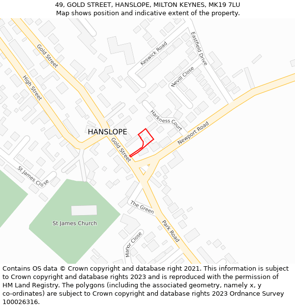 49, GOLD STREET, HANSLOPE, MILTON KEYNES, MK19 7LU: Location map and indicative extent of plot