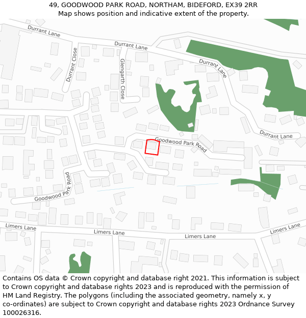 49, GOODWOOD PARK ROAD, NORTHAM, BIDEFORD, EX39 2RR: Location map and indicative extent of plot