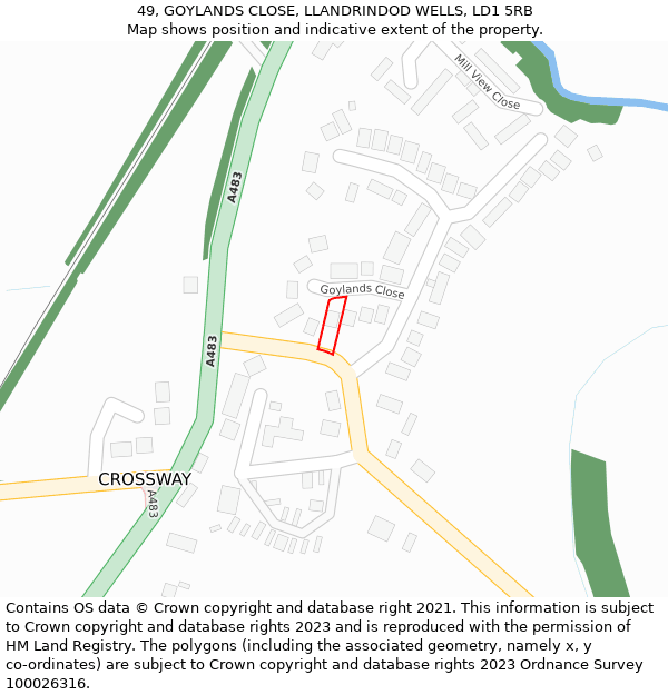 49, GOYLANDS CLOSE, LLANDRINDOD WELLS, LD1 5RB: Location map and indicative extent of plot