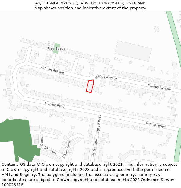 49, GRANGE AVENUE, BAWTRY, DONCASTER, DN10 6NR: Location map and indicative extent of plot