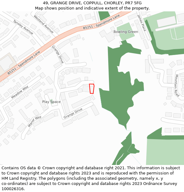 49, GRANGE DRIVE, COPPULL, CHORLEY, PR7 5FG: Location map and indicative extent of plot