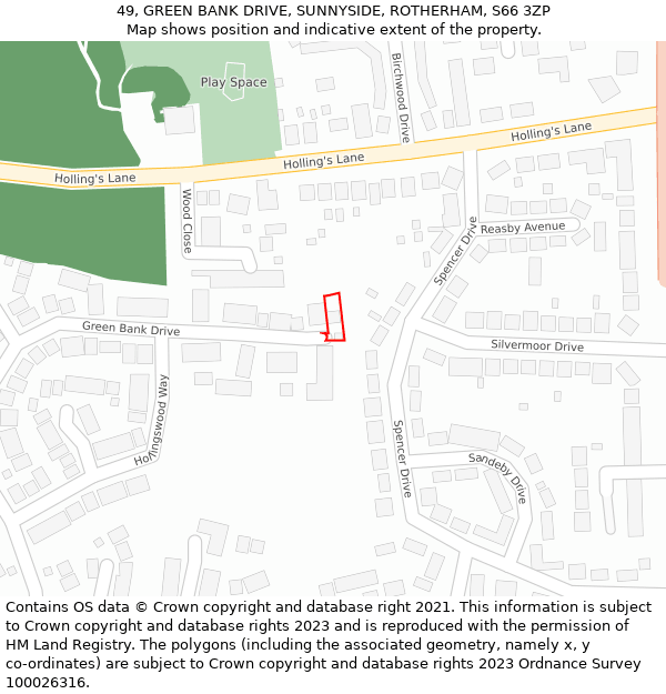 49, GREEN BANK DRIVE, SUNNYSIDE, ROTHERHAM, S66 3ZP: Location map and indicative extent of plot