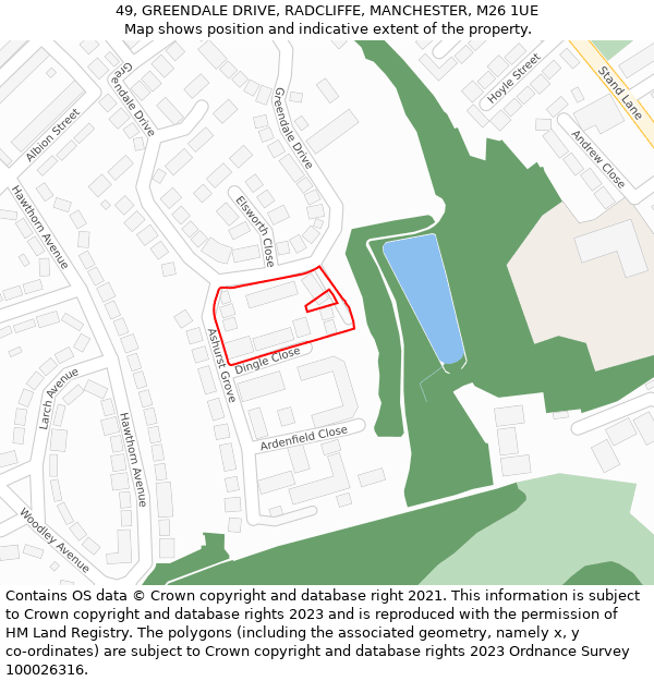 49, GREENDALE DRIVE, RADCLIFFE, MANCHESTER, M26 1UE: Location map and indicative extent of plot