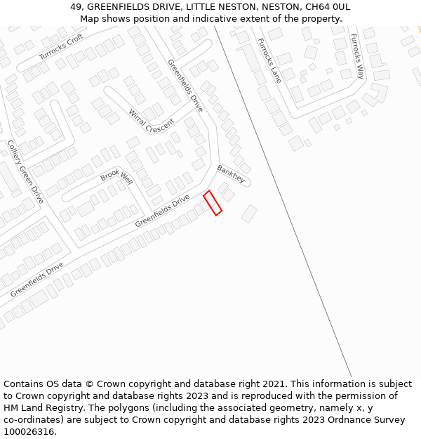 49, GREENFIELDS DRIVE, LITTLE NESTON, NESTON, CH64 0UL: Location map and indicative extent of plot