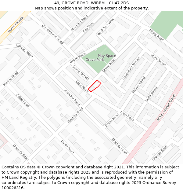 49, GROVE ROAD, WIRRAL, CH47 2DS: Location map and indicative extent of plot