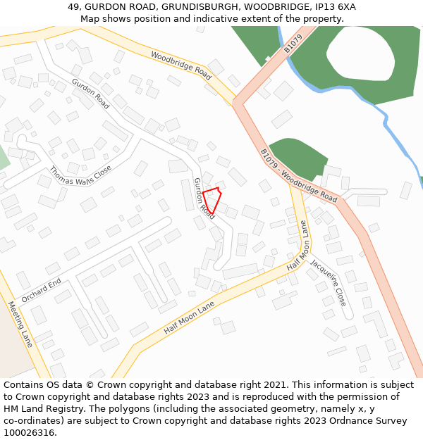 49, GURDON ROAD, GRUNDISBURGH, WOODBRIDGE, IP13 6XA: Location map and indicative extent of plot