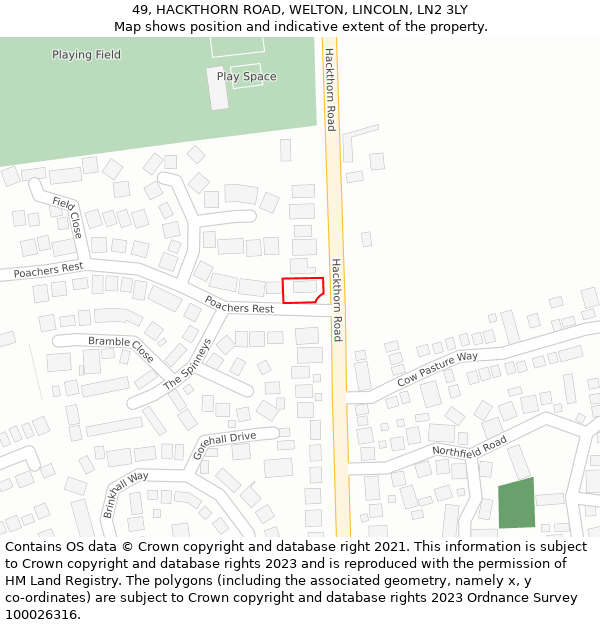 49, HACKTHORN ROAD, WELTON, LINCOLN, LN2 3LY: Location map and indicative extent of plot